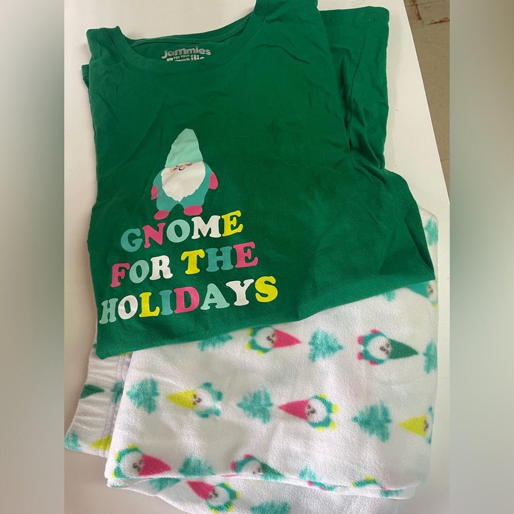 Jammies For Your Families Green White 2 Piece Pajama Set Gnome Loungewear, L